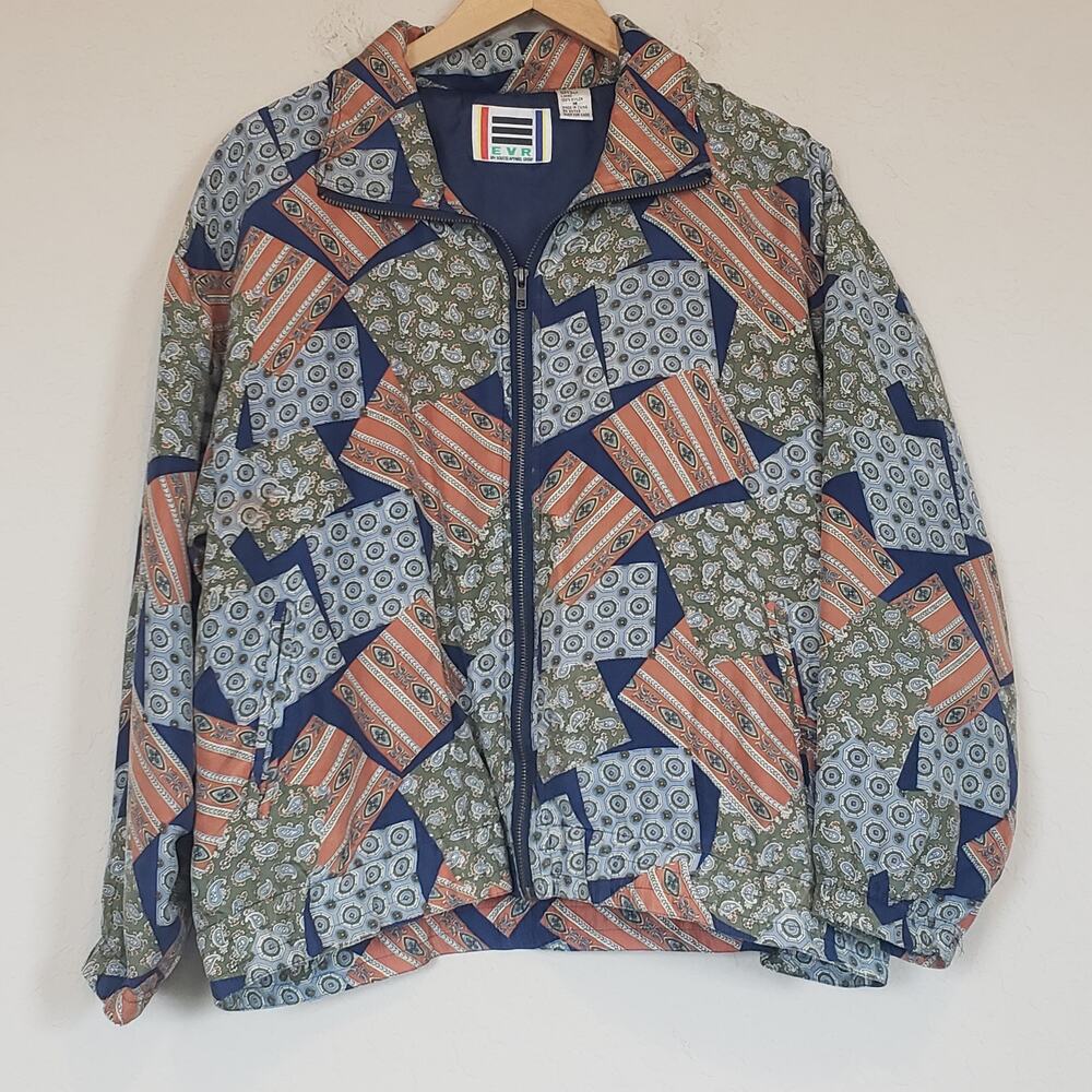 EVR Div Rousso Silk Paisley Ascot Patchwork Oversized Jacket Vintage Womens‎ Med